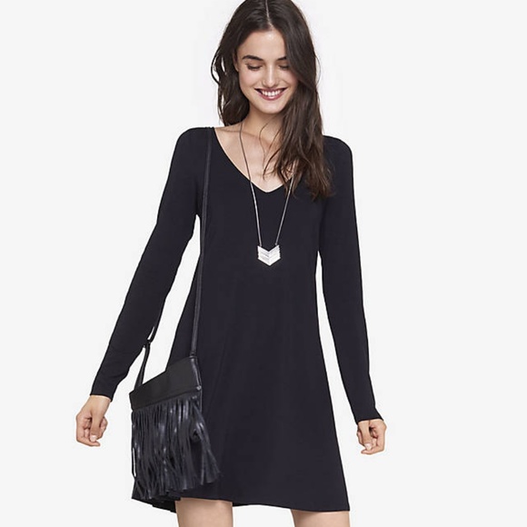 Express Vneck Long Sleeve Trapeze Dress 